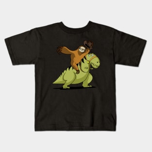 Sloth Cowboy Riding T-Rex Dinosaur Kids T-Shirt